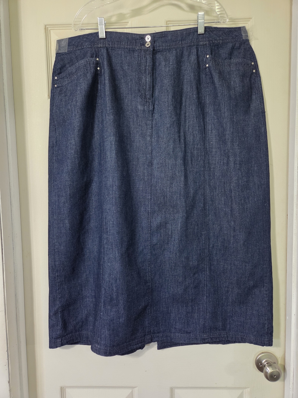 Cato Denim Midi Skirt Stretch Dark Wash Embellished Studded Modest Women's